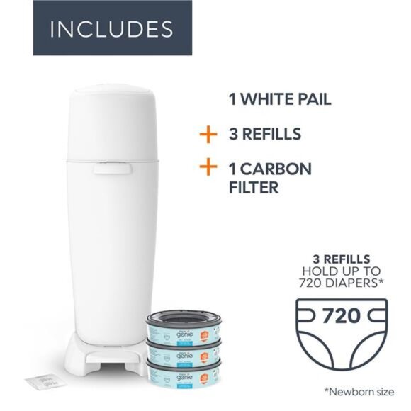 Diaper Genie Complete Pail (White) | Includes 3 Refills that hold up to 810 - Picture 2 of 6